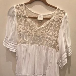 White Flowy Lace Top with Sleeves